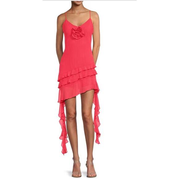 NWT Gianni Bini Sz 6 Y2K Pink Chiffon Ruffle Asymmetric Fairy Bias Cut Dress - Picture 10 of 11